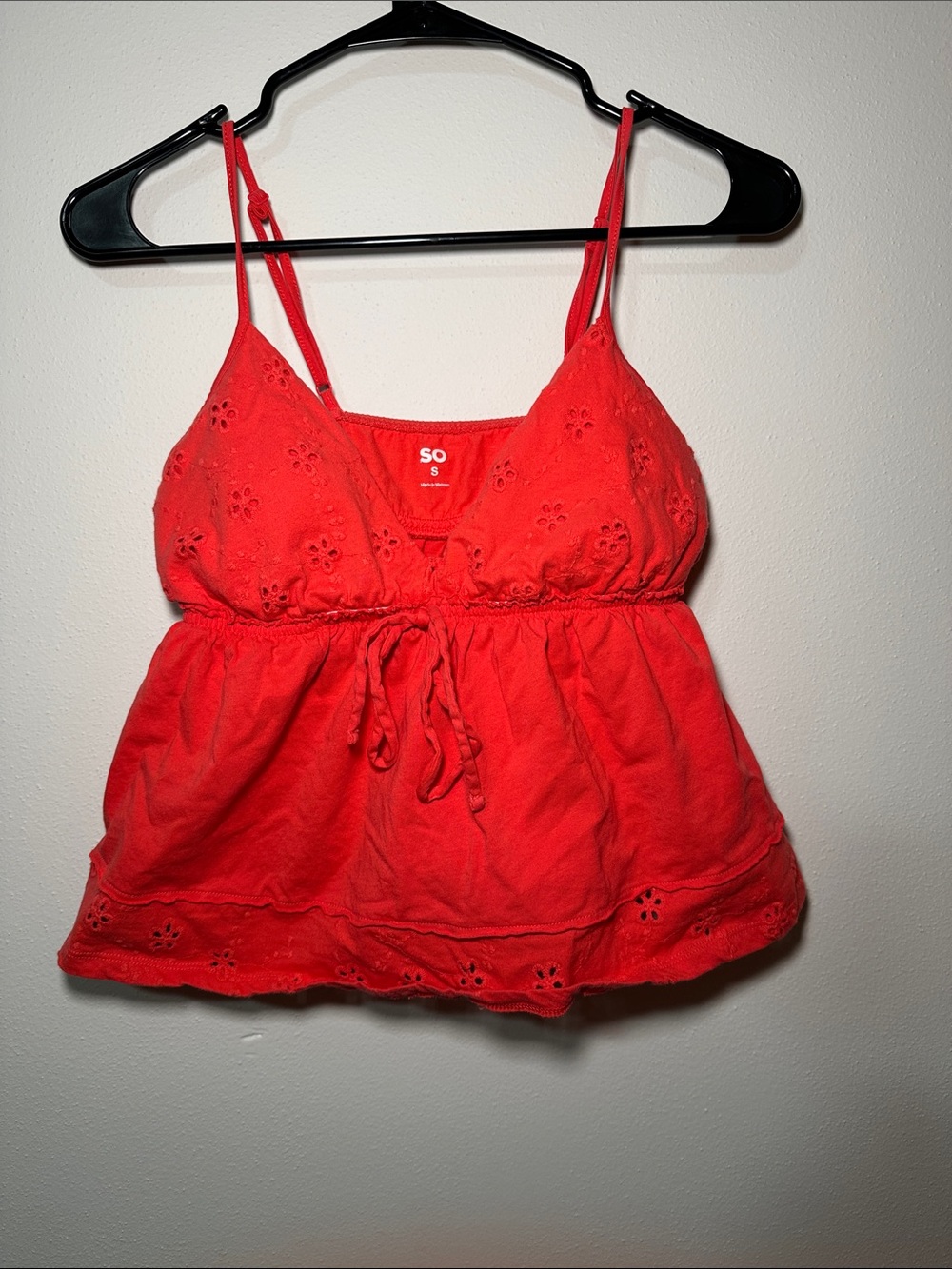 SO Red Eyelet Drawstring Spaghetti Strap Camisole